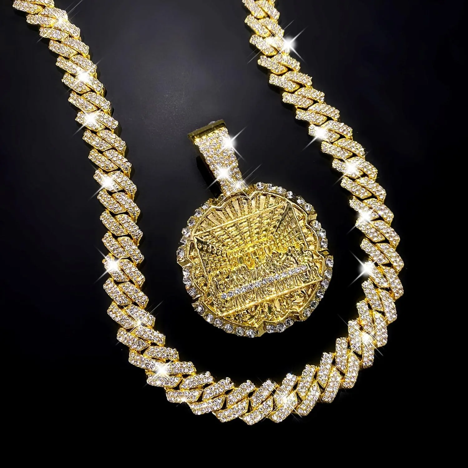 Hip-hop Cuban Chain, Rhinestone Pendant Necklace Jewelry For MenMen's Fashion JewelryWomen's Jewelry