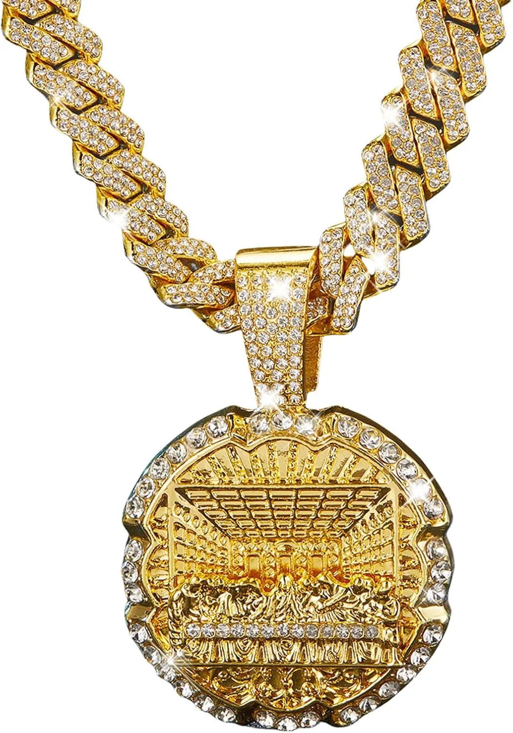 Hip-hop Cuban Chain, Rhinestone Pendant Necklace Jewelry For MenMen's Fashion JewelryWomen's Jewelry