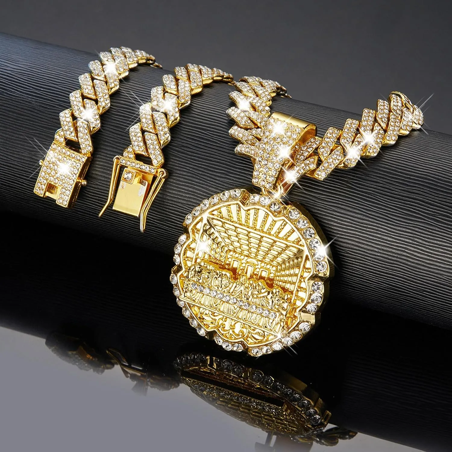 Hip-hop Cuban Chain, Rhinestone Pendant Necklace Jewelry For MenMen's Fashion JewelryWomen's Jewelry