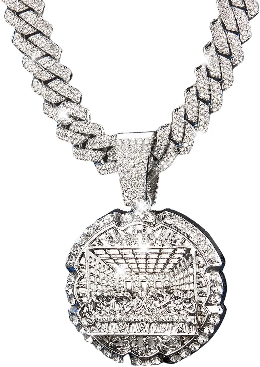 Hip-hop Cuban Chain, Rhinestone Pendant Necklace Jewelry For MenMen's Fashion JewelryWomen's Jewelry