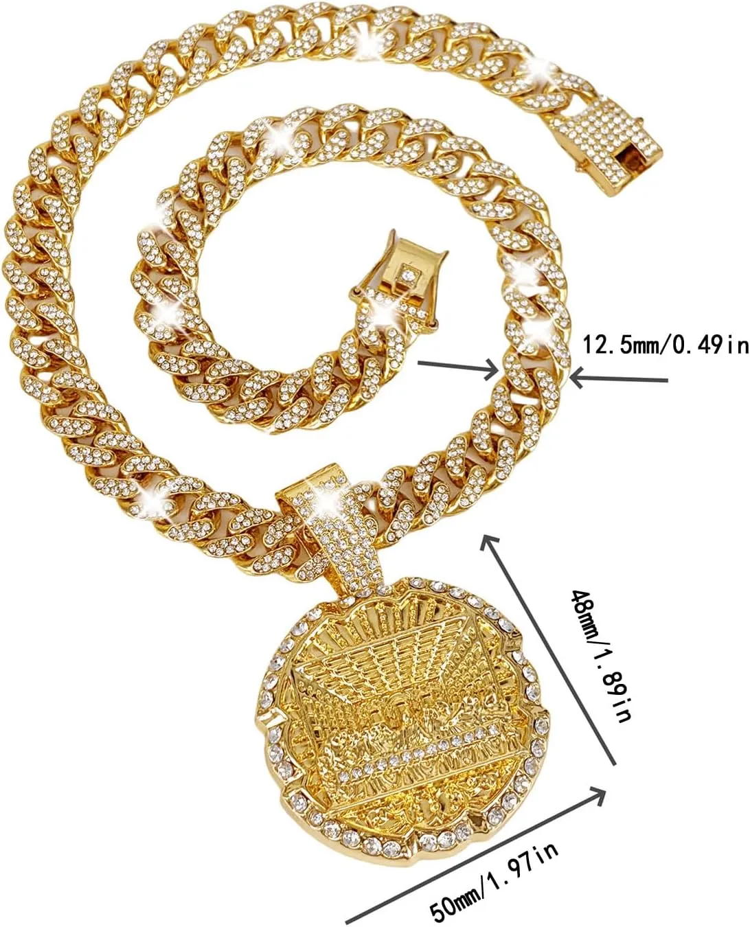 Hip-hop Cuban Chain, Rhinestone Pendant Necklace Jewelry For MenMen's Fashion JewelryWomen's Jewelry