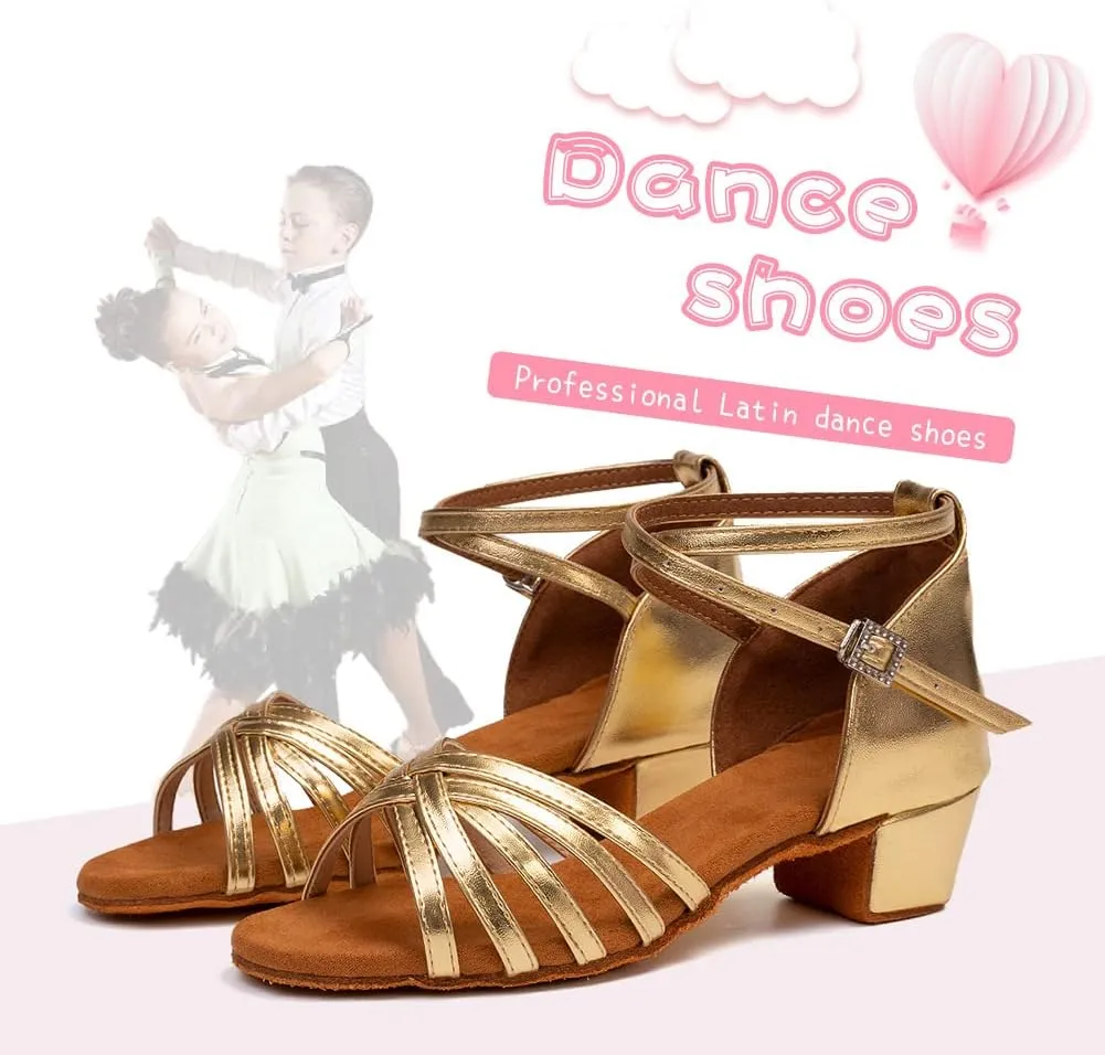 HIPPOSEUS Girls Latin Dance Shoes Low Heel Satin Ballroom Salsa Dance Practice Performance Dancing Shoes,Model 202