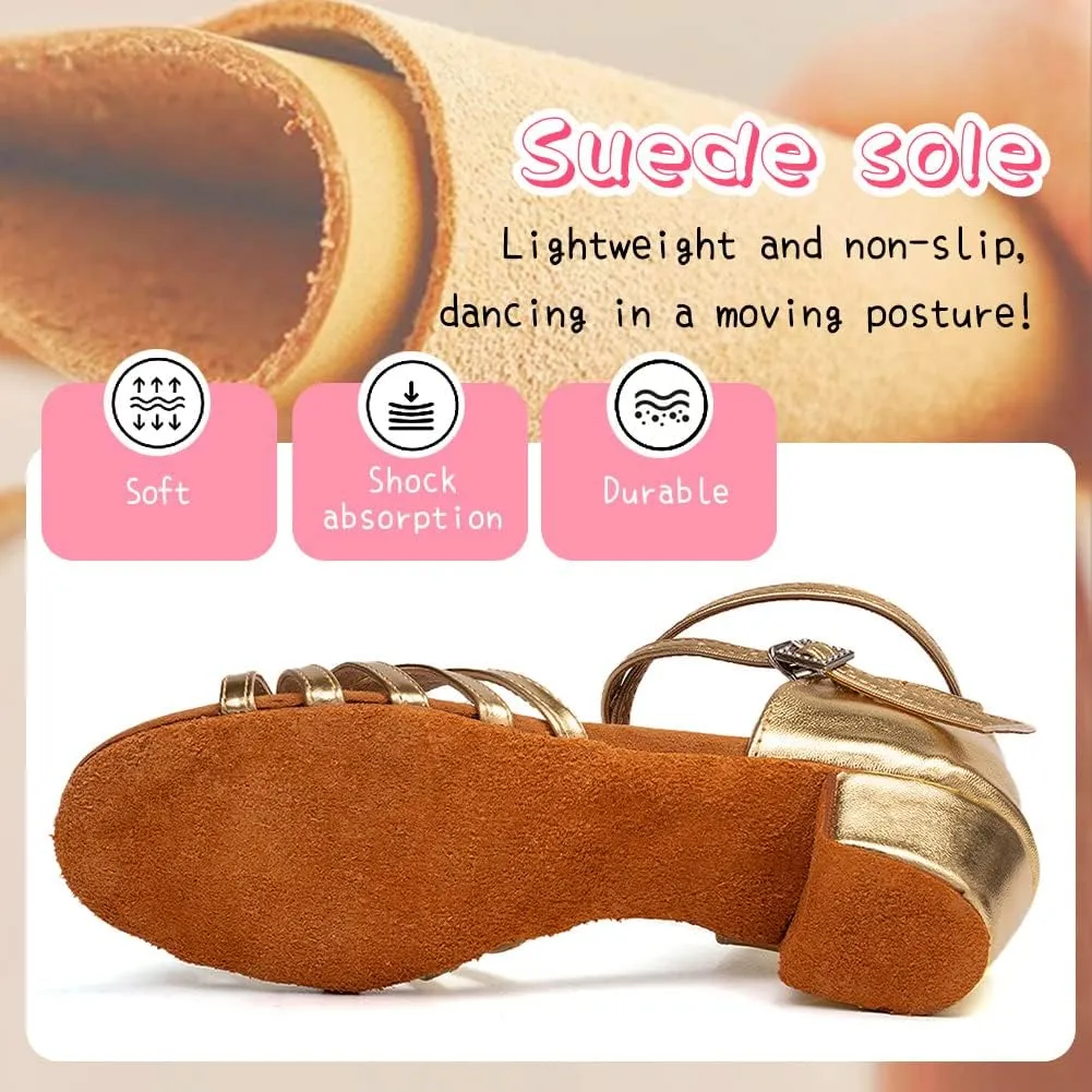 HIPPOSEUS Girls Latin Dance Shoes Low Heel Satin Ballroom Salsa Dance Practice Performance Dancing Shoes,Model 202