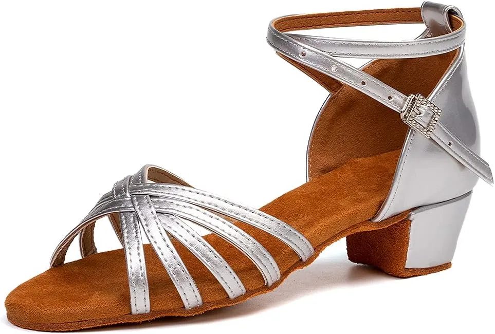 HIPPOSEUS Girls Latin Dance Shoes Low Heel Satin Ballroom Salsa Dance Practice Performance Dancing Shoes,Model 202