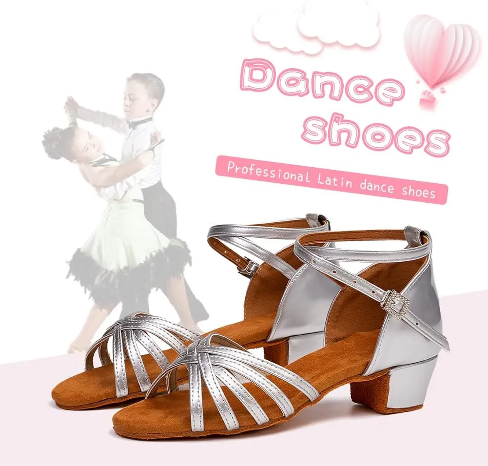 HIPPOSEUS Girls Latin Dance Shoes Low Heel Satin Ballroom Salsa Dance Practice Performance Dancing Shoes,Model 202