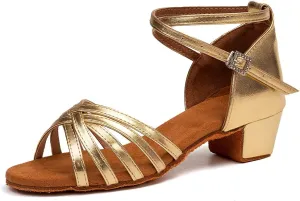 HIPPOSEUS Girls Latin Dance Shoes Low Heel Satin Ballroom Salsa Dance Practice Performance Dancing Shoes,Model 202