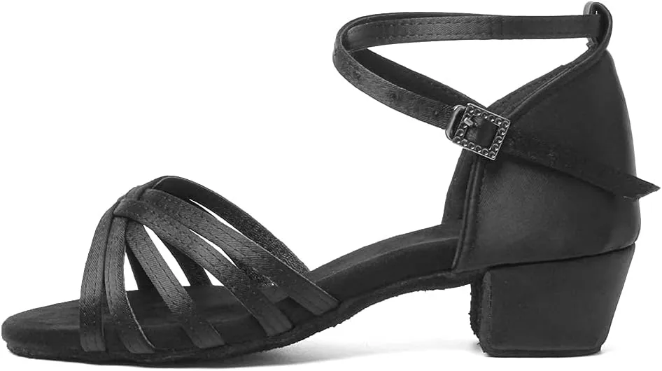 HIPPOSEUS Girls Latin Dance Shoes Low Heel Satin Ballroom Salsa Dance Practice Performance Dancing Shoes,Model 202