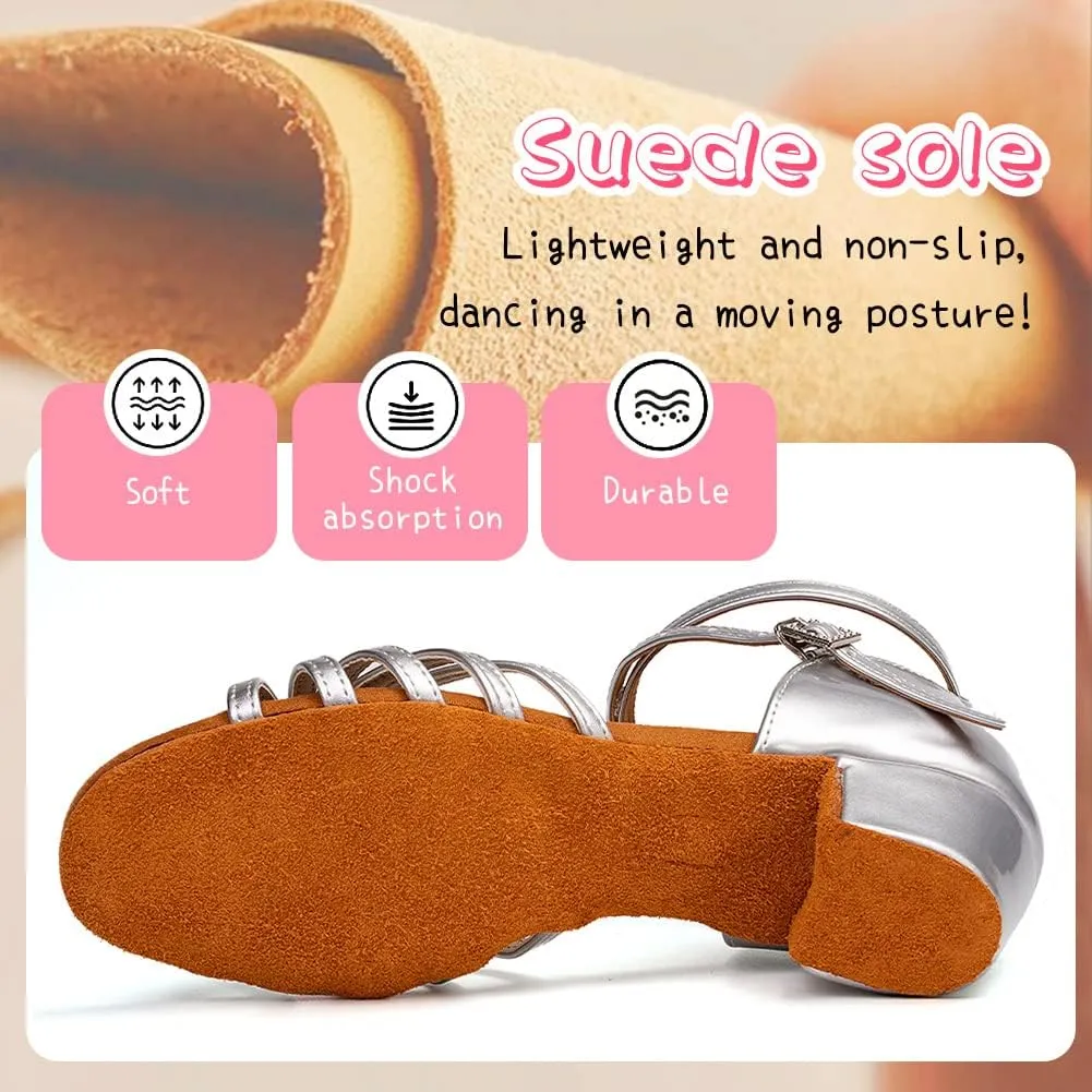 HIPPOSEUS Girls Latin Dance Shoes Low Heel Satin Ballroom Salsa Dance Practice Performance Dancing Shoes,Model 202