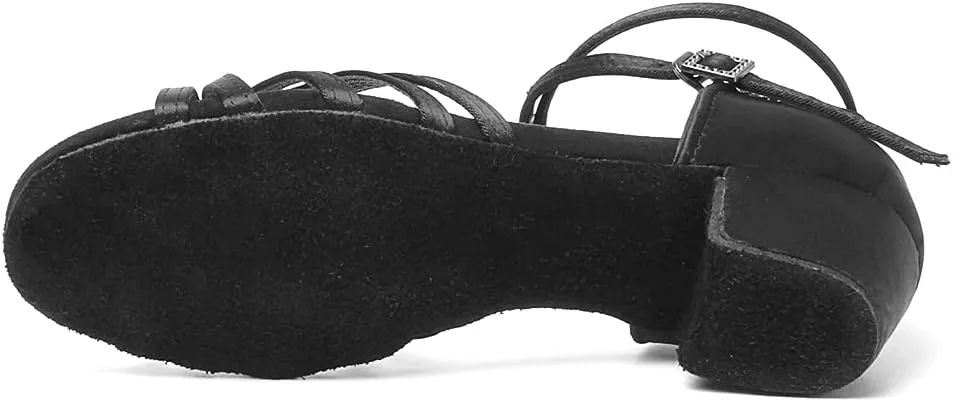 HIPPOSEUS Girls Latin Dance Shoes Low Heel Satin Ballroom Salsa Dance Practice Performance Dancing Shoes,Model 202