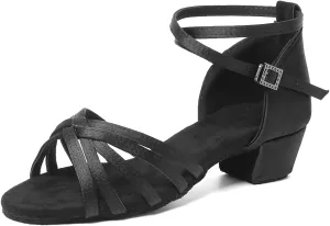HIPPOSEUS Girls Latin Dance Shoes Low Heel Satin Ballroom Salsa Dance Practice Performance Dancing Shoes,Model 202