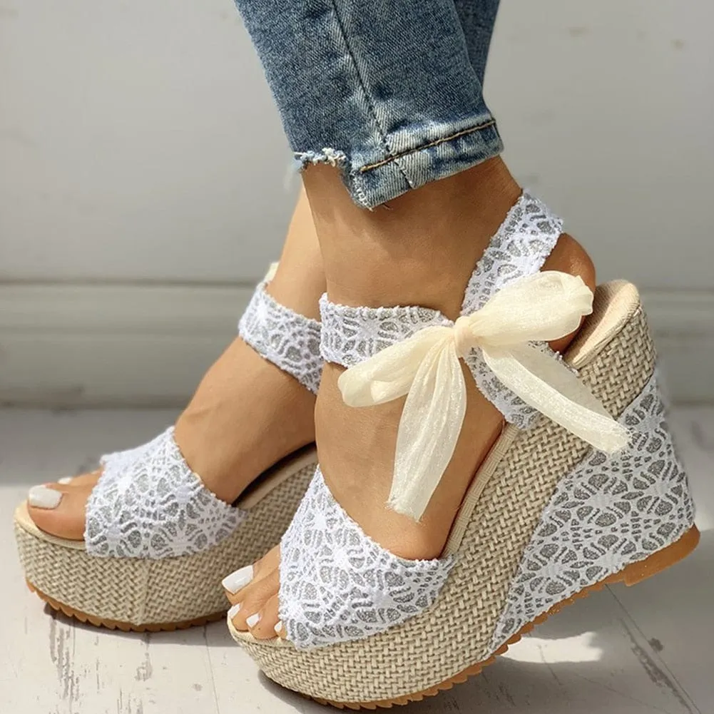 Hot Lace Wedges Party Platform High Heels Shoes