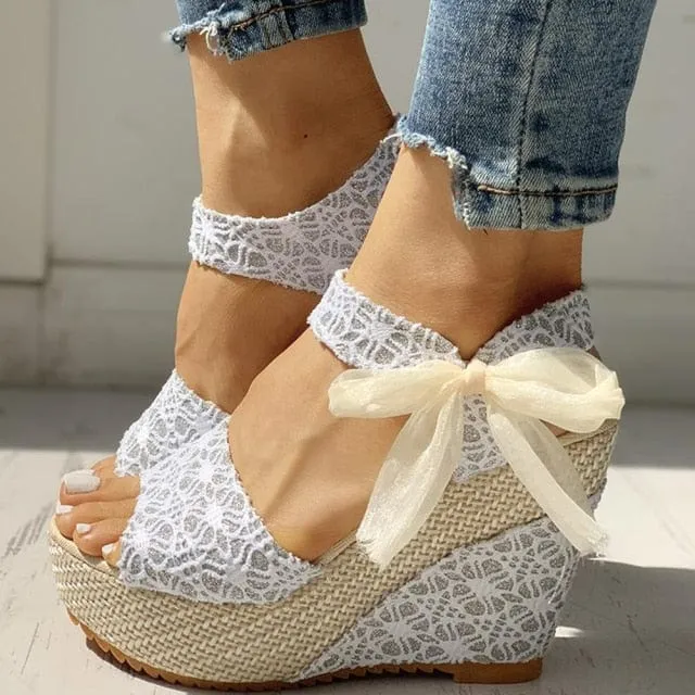 Hot Lace Wedges Party Platform High Heels Shoes