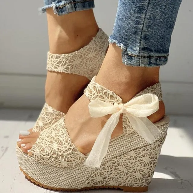 Hot Lace Wedges Party Platform High Heels Shoes