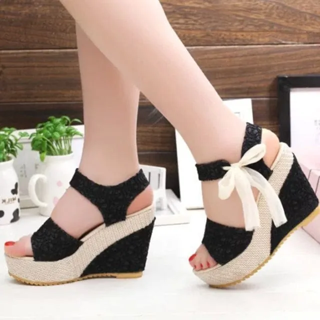 Hot Lace Wedges Party Platform High Heels Shoes