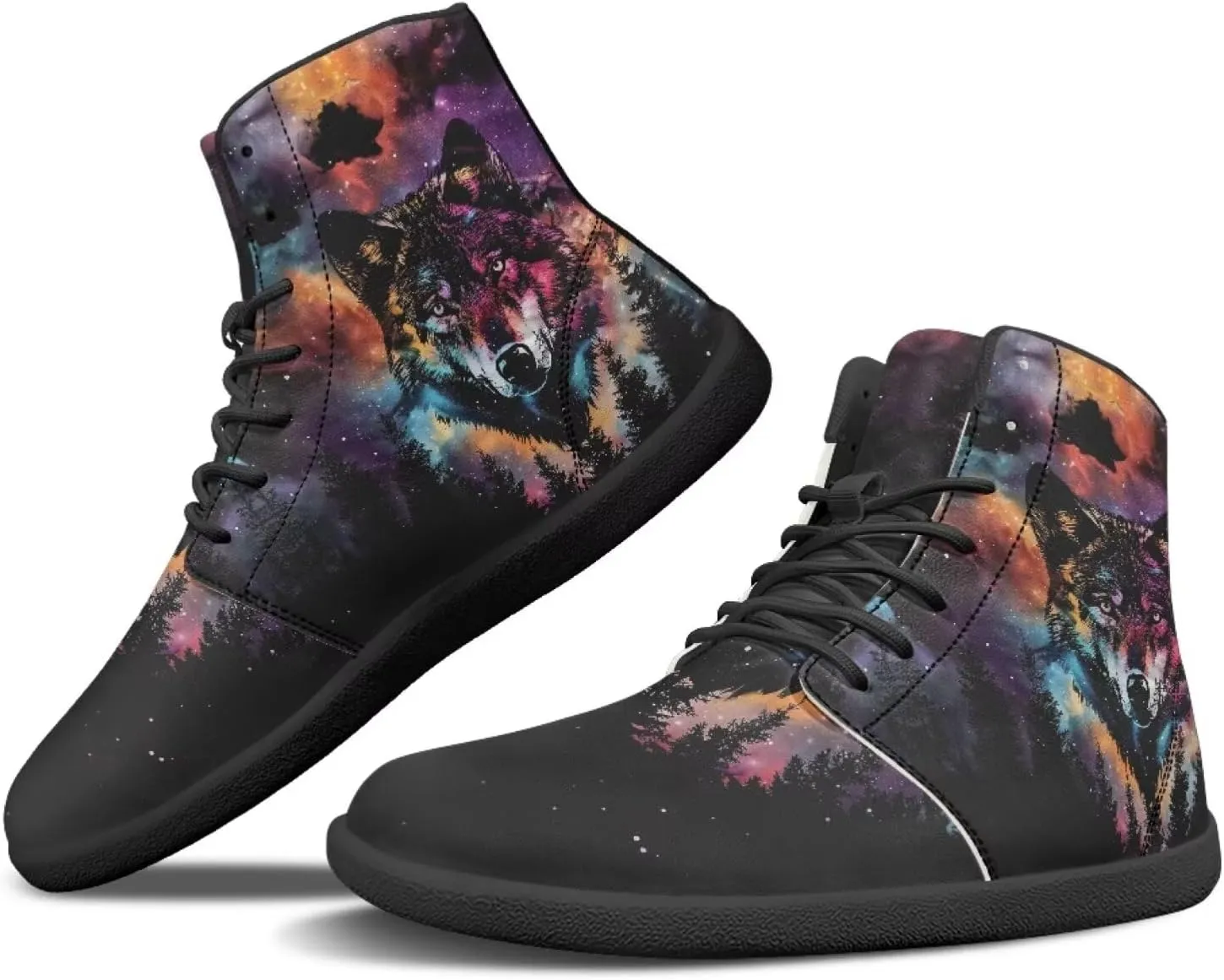 Howilath Boho Mandala Animal Barefoot Shoes Men Wide Toe High Top Sneakers Minimalist Shoes Zero Drop Sneaker