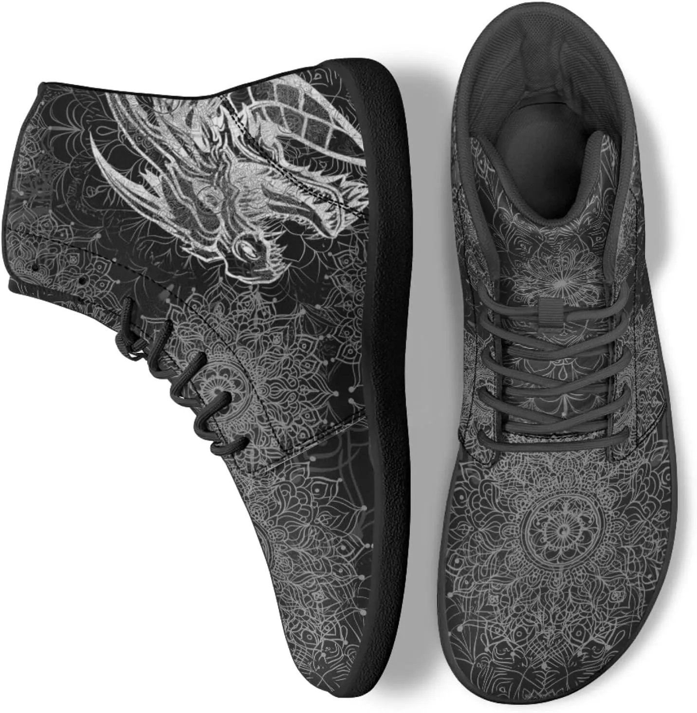 Howilath Boho Mandala Animal Barefoot Shoes Men Wide Toe High Top Sneakers Minimalist Shoes Zero Drop Sneaker