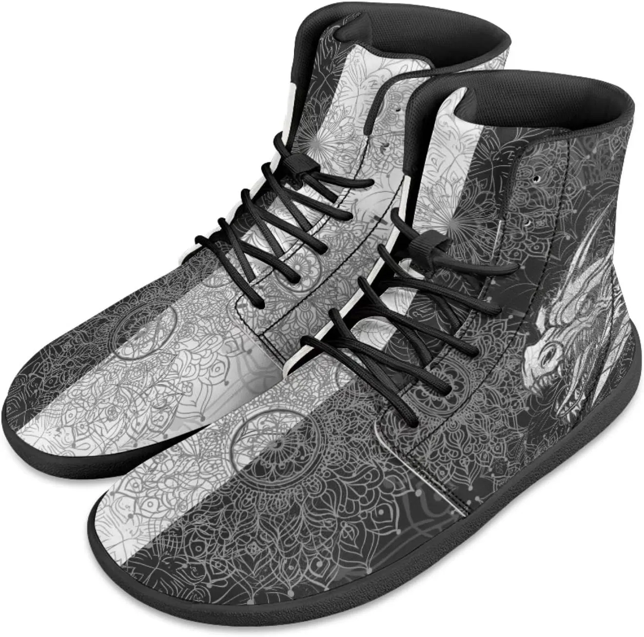 Howilath Boho Mandala Animal Barefoot Shoes Men Wide Toe High Top Sneakers Minimalist Shoes Zero Drop Sneaker