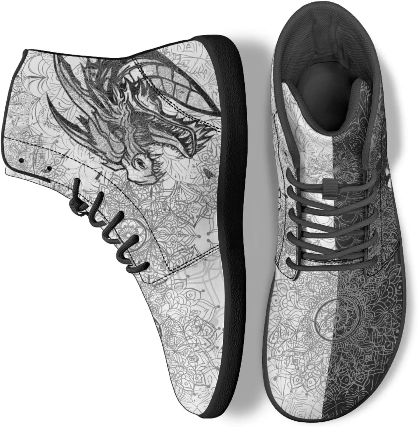 Howilath Boho Mandala Animal Barefoot Shoes Men Wide Toe High Top Sneakers Minimalist Shoes Zero Drop Sneaker