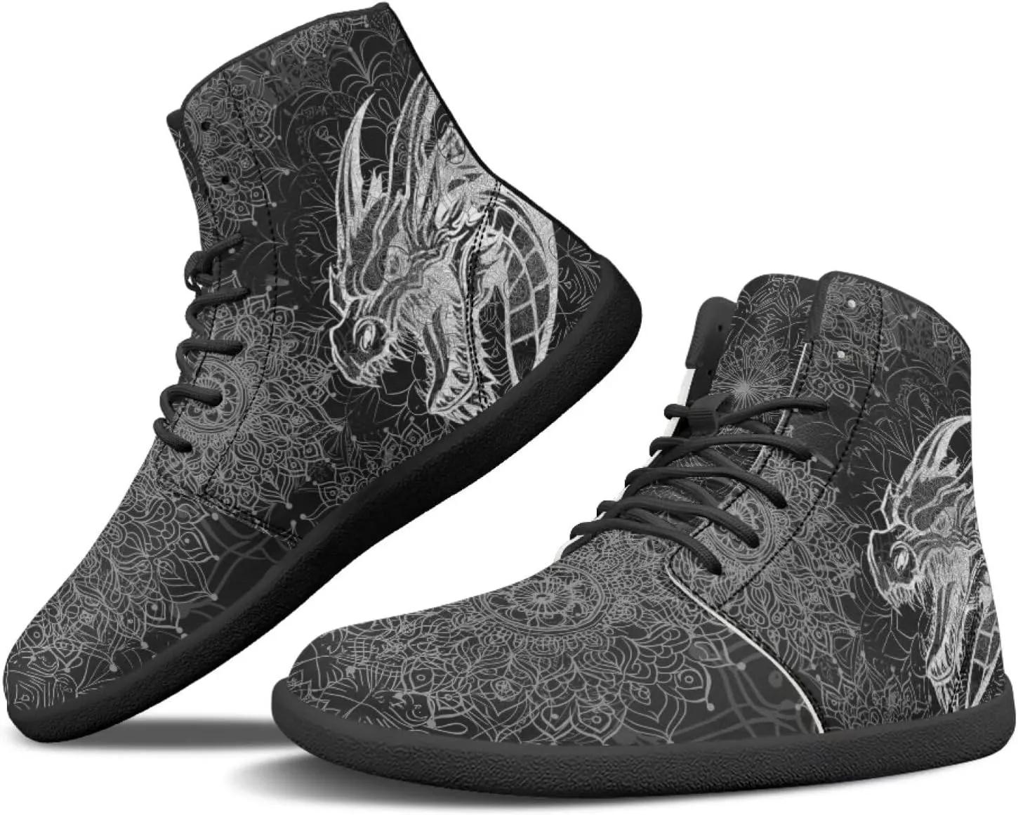 Howilath Boho Mandala Animal Barefoot Shoes Men Wide Toe High Top Sneakers Minimalist Shoes Zero Drop Sneaker
