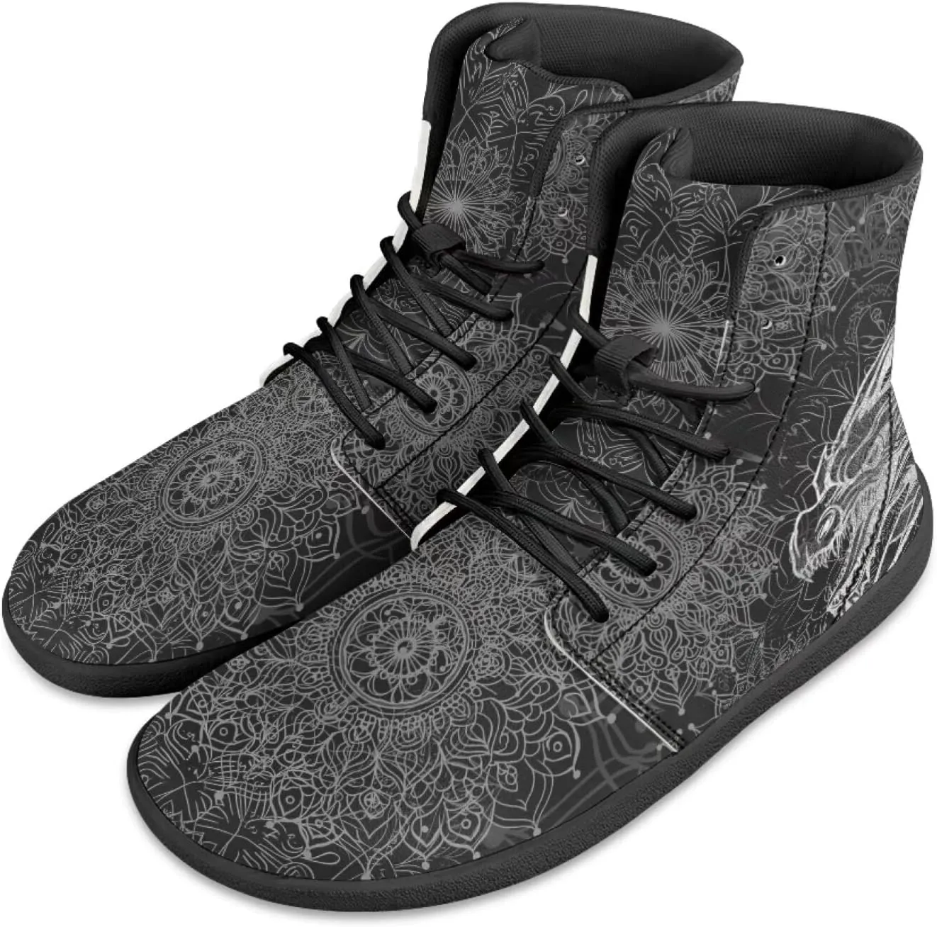 Howilath Boho Mandala Animal Barefoot Shoes Men Wide Toe High Top Sneakers Minimalist Shoes Zero Drop Sneaker