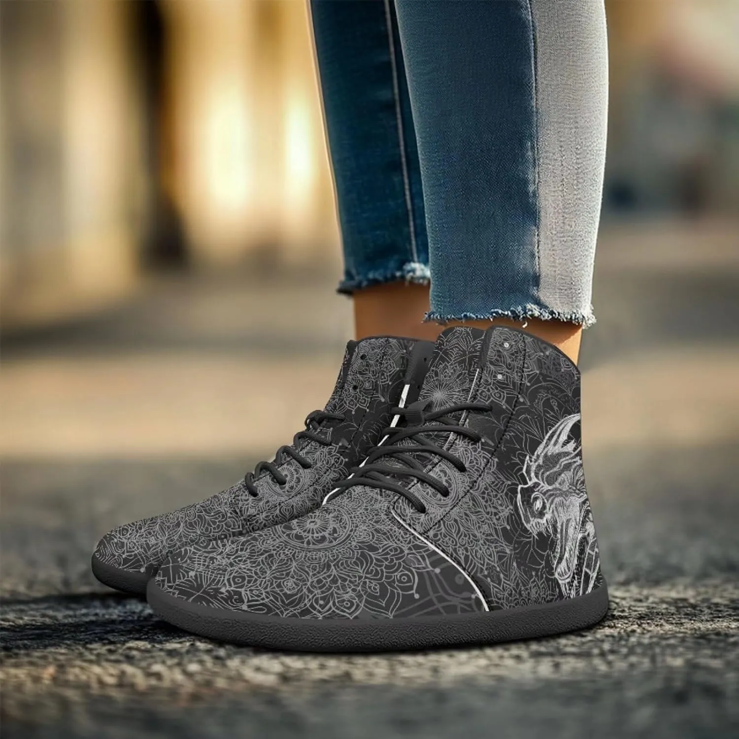Howilath Boho Mandala Animal Barefoot Shoes Men Wide Toe High Top Sneakers Minimalist Shoes Zero Drop Sneaker