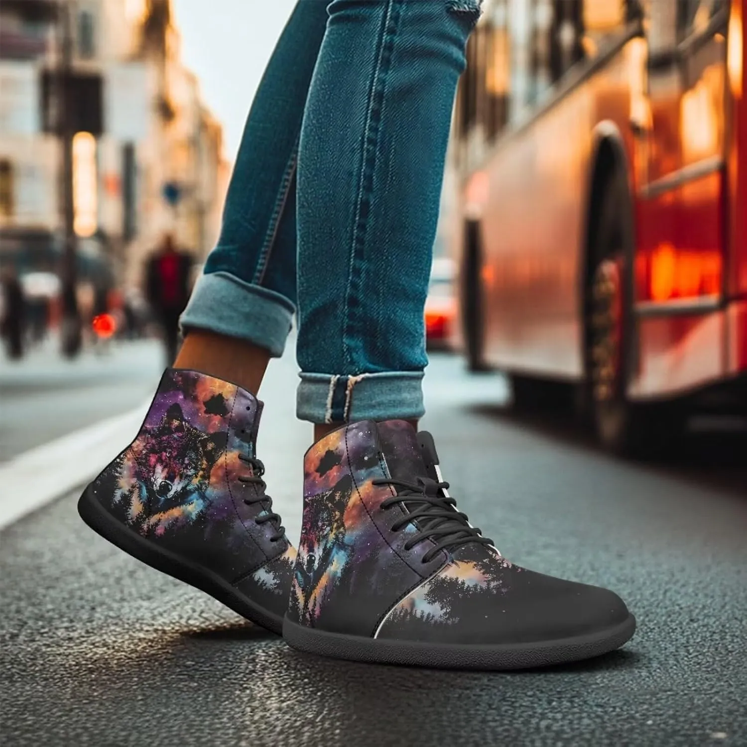 Howilath Boho Mandala Animal Barefoot Shoes Men Wide Toe High Top Sneakers Minimalist Shoes Zero Drop Sneaker