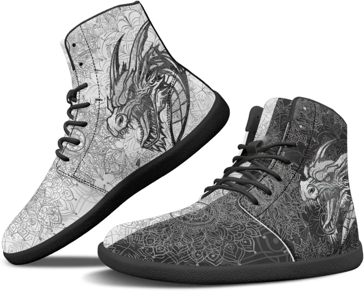 Howilath Boho Mandala Animal Barefoot Shoes Men Wide Toe High Top Sneakers Minimalist Shoes Zero Drop Sneaker