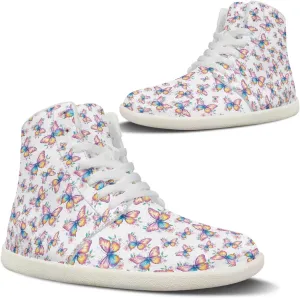 Howilath Butterfly Print High Top Shoes for Men Women, Wide Toe Barefoot Sneakers Minimalist Barefoot Shoes