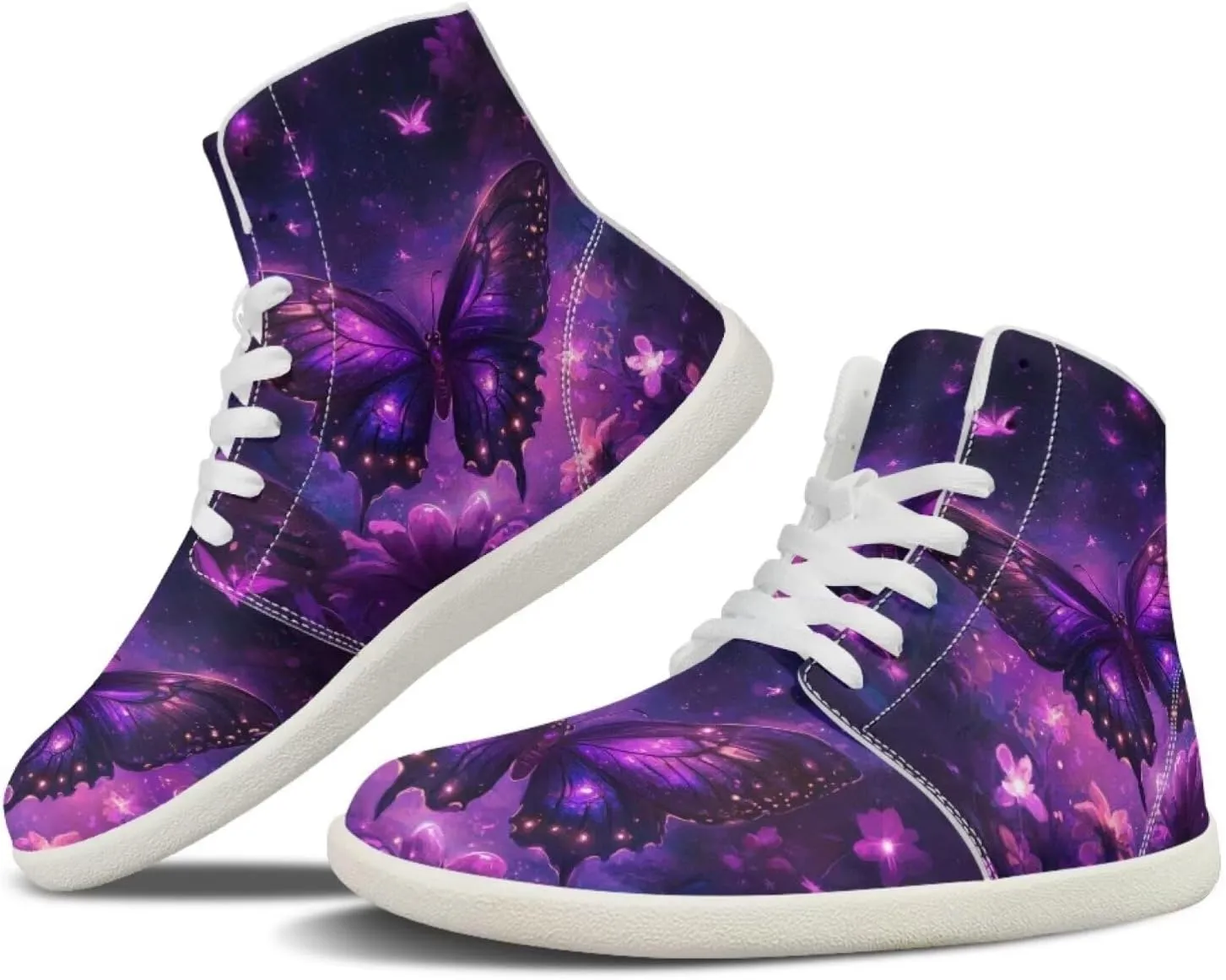 Howilath Butterfly Print High Top Shoes for Men Women, Wide Toe Barefoot Sneakers Minimalist Barefoot Shoes