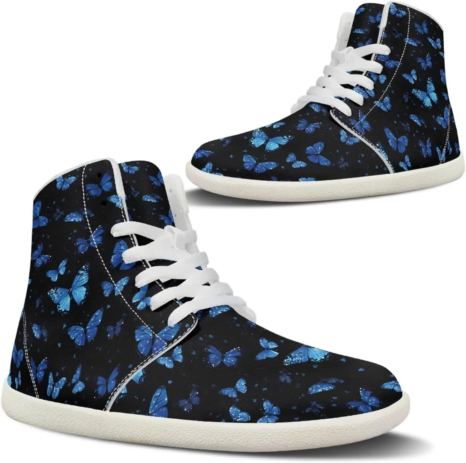 Howilath Butterfly Print High Top Shoes for Men Women, Wide Toe Barefoot Sneakers Minimalist Barefoot Shoes