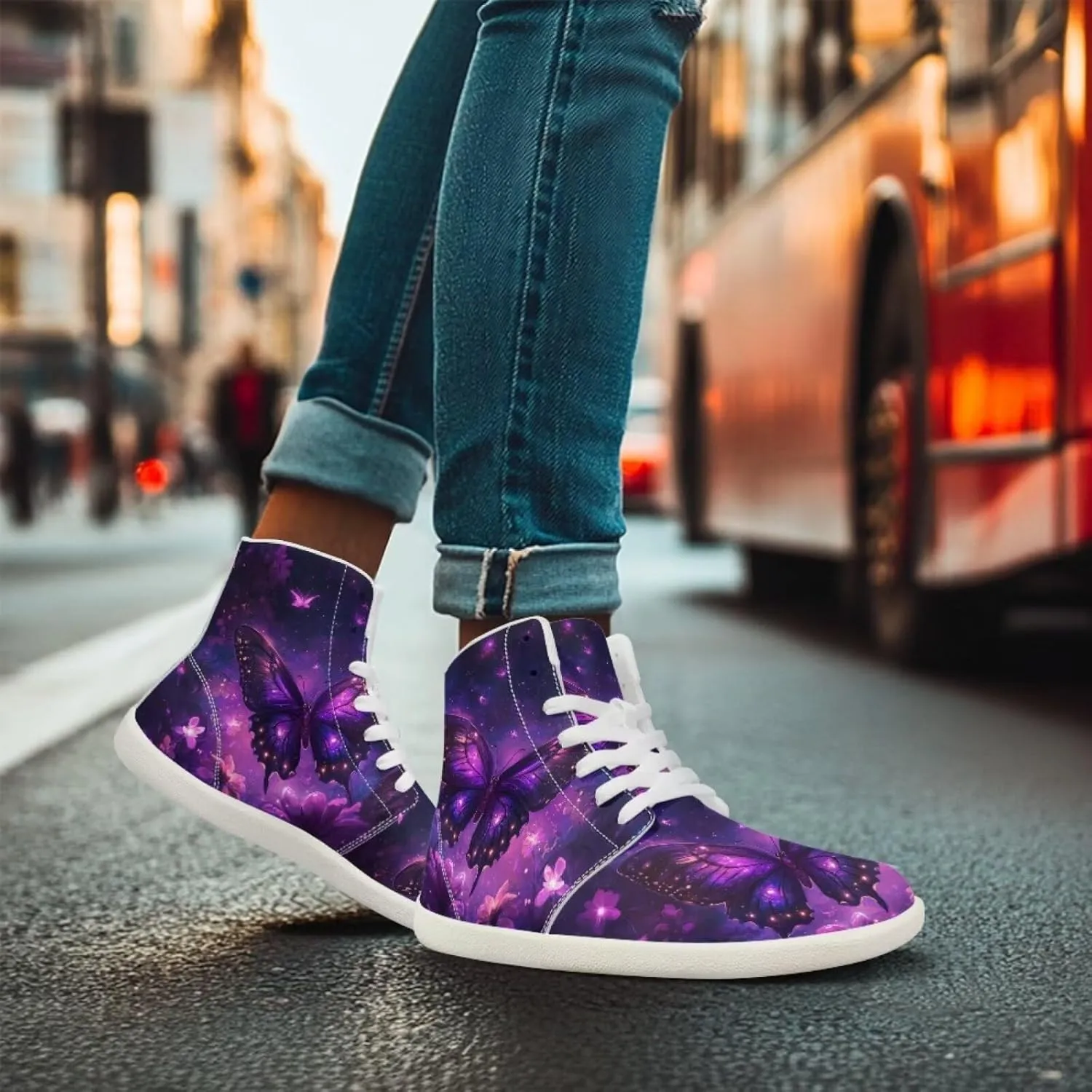 Howilath Butterfly Print High Top Shoes for Men Women, Wide Toe Barefoot Sneakers Minimalist Barefoot Shoes
