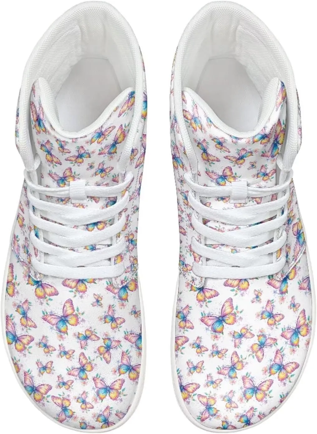 Howilath Butterfly Print High Top Shoes for Men Women, Wide Toe Barefoot Sneakers Minimalist Barefoot Shoes