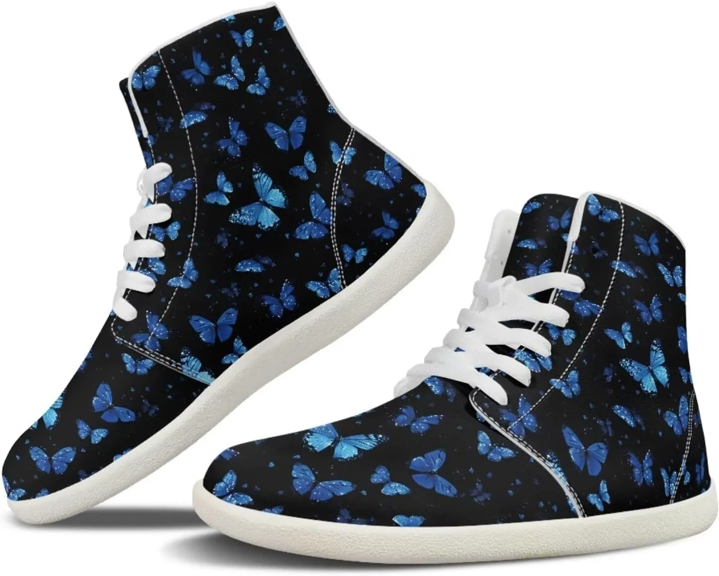 Howilath Butterfly Print High Top Shoes for Men Women, Wide Toe Barefoot Sneakers Minimalist Barefoot Shoes