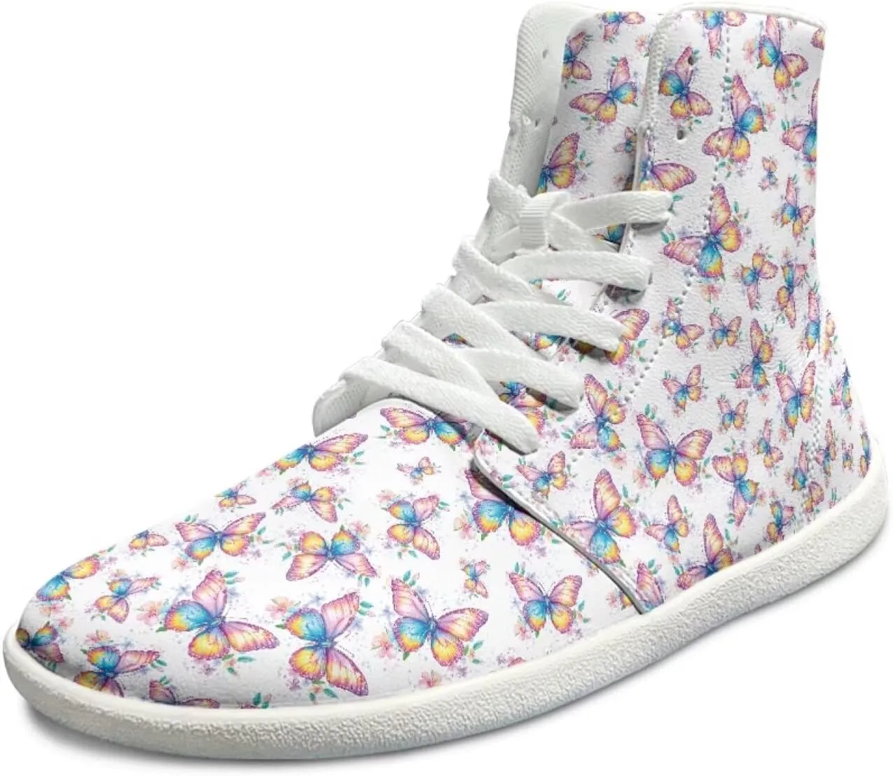 Howilath Butterfly Print High Top Shoes for Men Women, Wide Toe Barefoot Sneakers Minimalist Barefoot Shoes