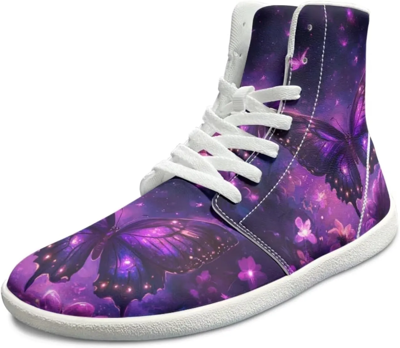 Howilath Butterfly Print High Top Shoes for Men Women, Wide Toe Barefoot Sneakers Minimalist Barefoot Shoes