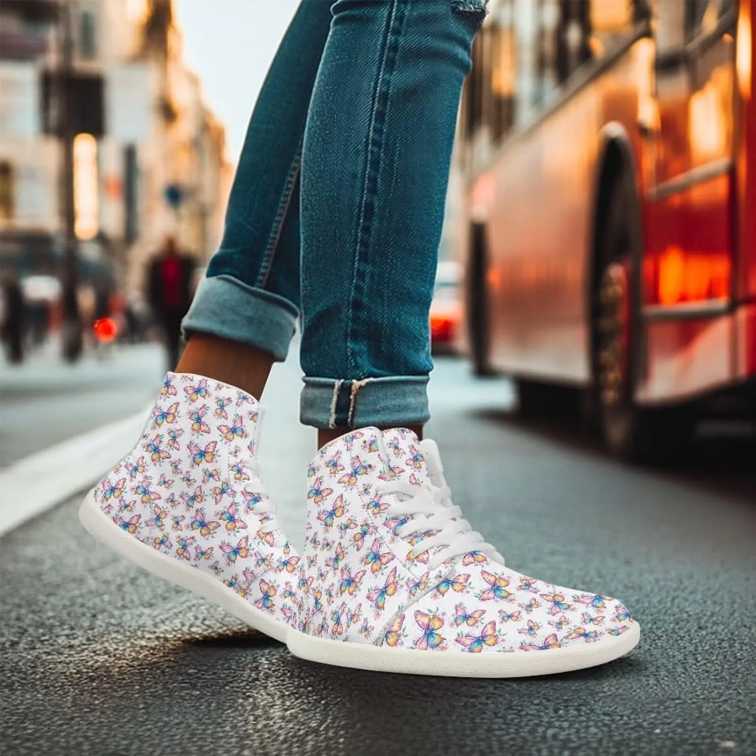 Howilath Butterfly Print High Top Shoes for Men Women, Wide Toe Barefoot Sneakers Minimalist Barefoot Shoes