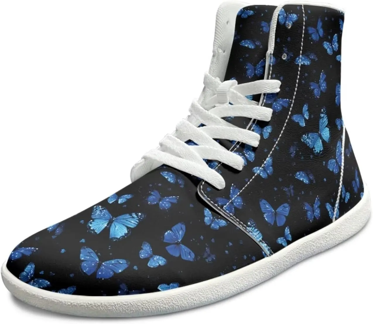 Howilath Butterfly Print High Top Shoes for Men Women, Wide Toe Barefoot Sneakers Minimalist Barefoot Shoes