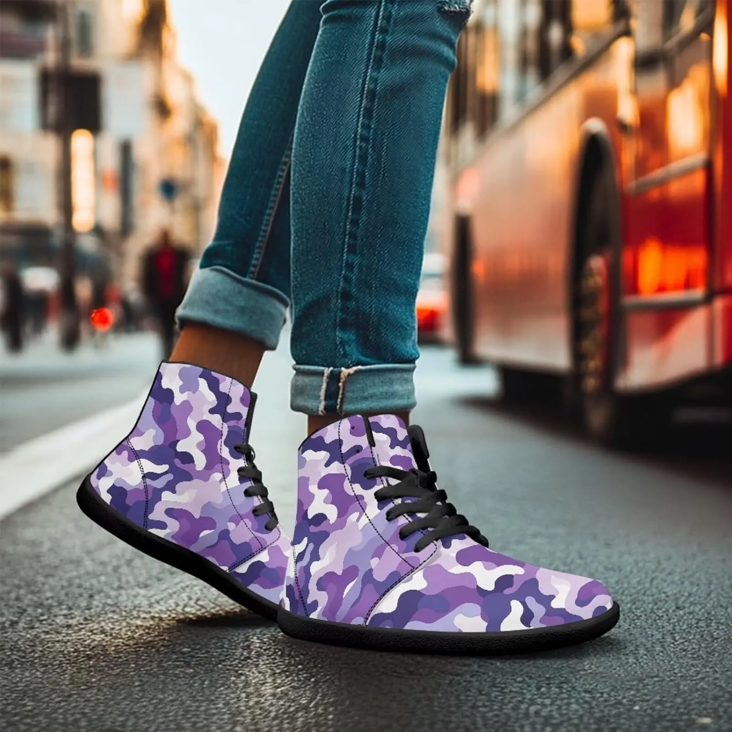 Howilath Camo Print Barefoot Running Shoes High Top Sneakers, Anti-Skid Zero Drop Sneaker Minimalist Shoes