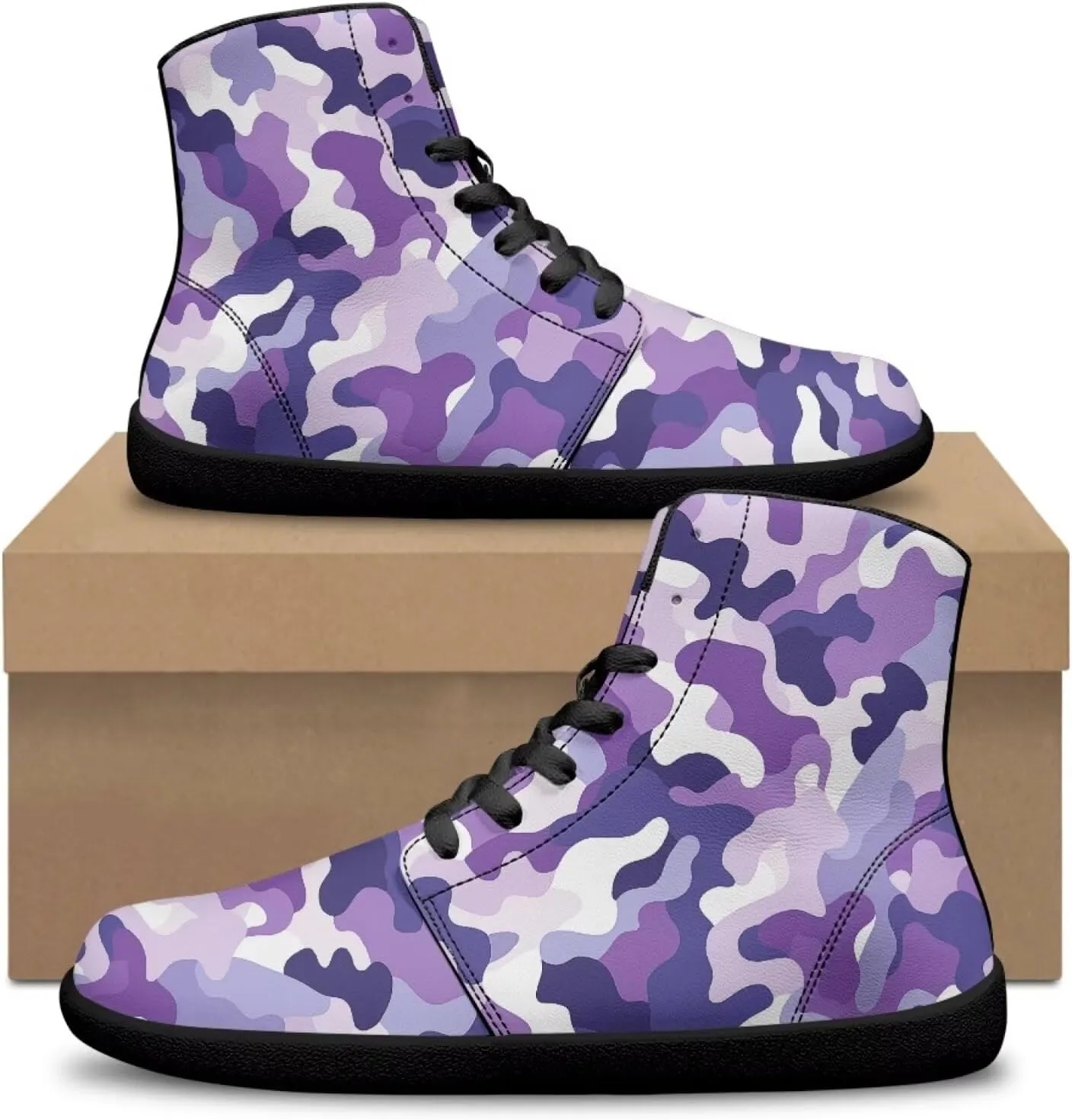 Howilath Camo Print Barefoot Running Shoes High Top Sneakers, Anti-Skid Zero Drop Sneaker Minimalist Shoes
