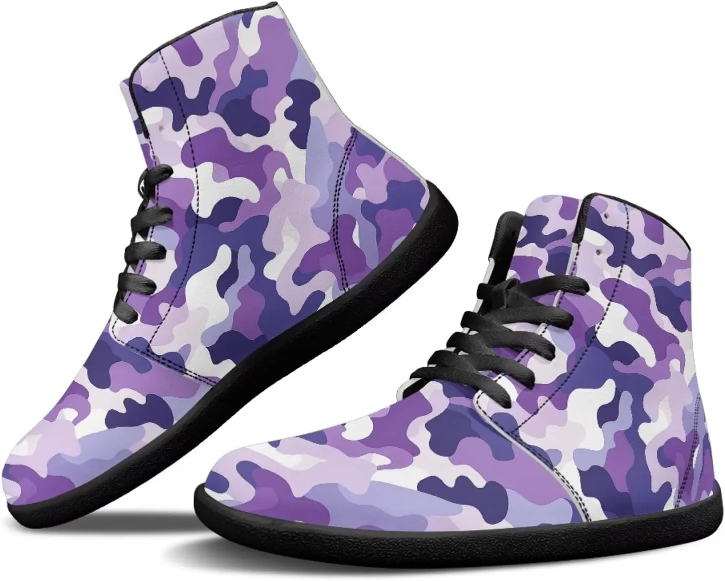 Howilath Camo Print Barefoot Running Shoes High Top Sneakers, Anti-Skid Zero Drop Sneaker Minimalist Shoes