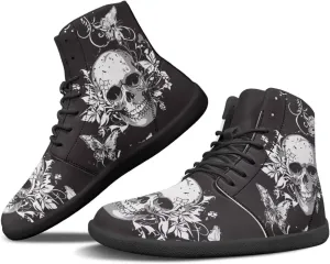 Howilath Gothic Skull Print High Top Sneakers for Men Wide Toe Barefoot Shoes Running Shoe with Anti-Skid Sole