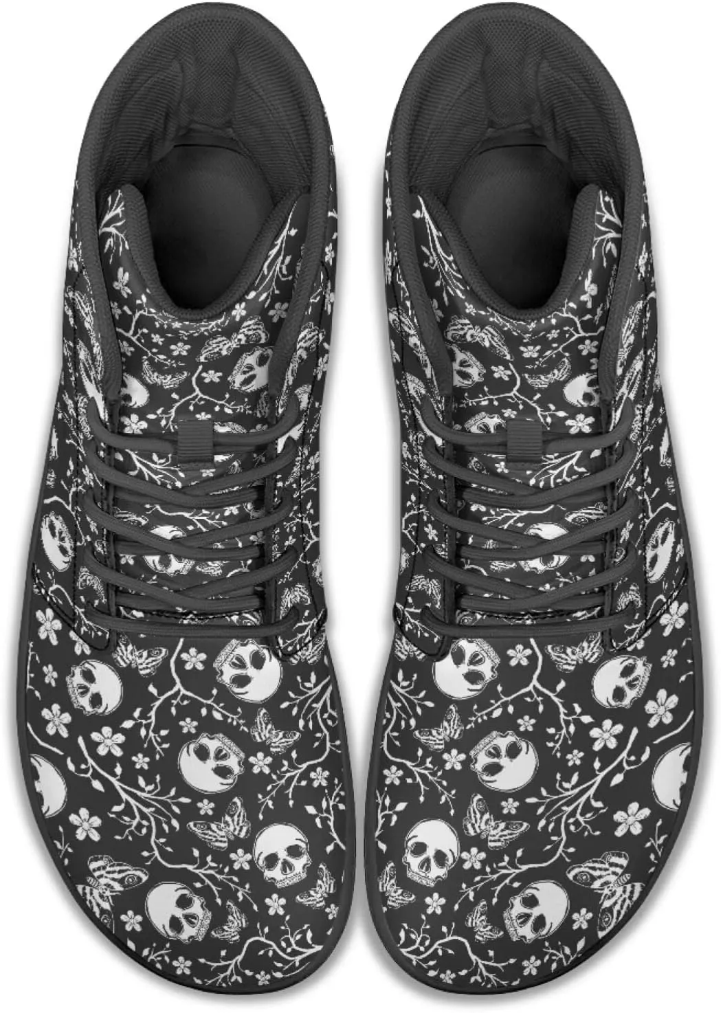 Howilath Gothic Skull Print High Top Sneakers for Men Wide Toe Barefoot Shoes Running Shoe with Anti-Skid Sole