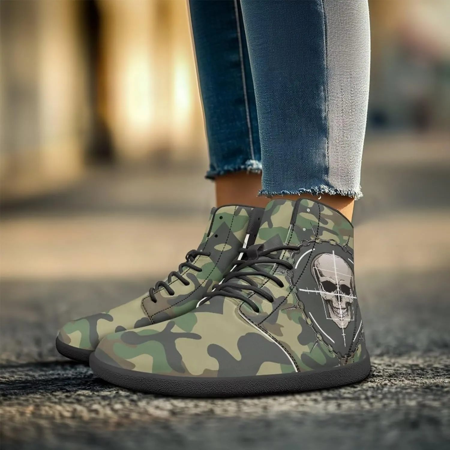 Howilath Gothic Skull Print High Top Sneakers for Men Wide Toe Barefoot Shoes Running Shoe with Anti-Skid Sole