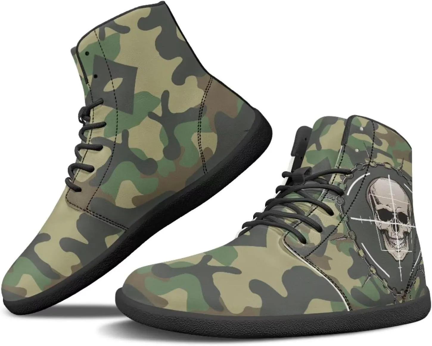 Howilath Gothic Skull Print High Top Sneakers for Men Wide Toe Barefoot Shoes Running Shoe with Anti-Skid Sole