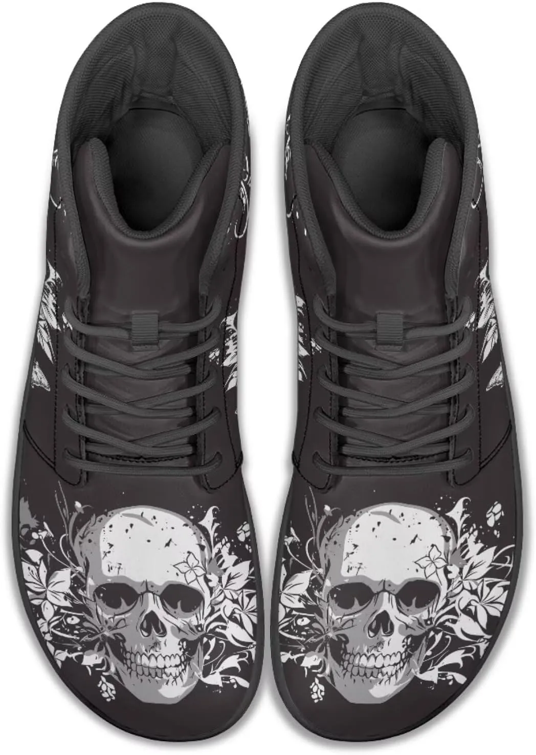 Howilath Gothic Skull Print High Top Sneakers for Men Wide Toe Barefoot Shoes Running Shoe with Anti-Skid Sole