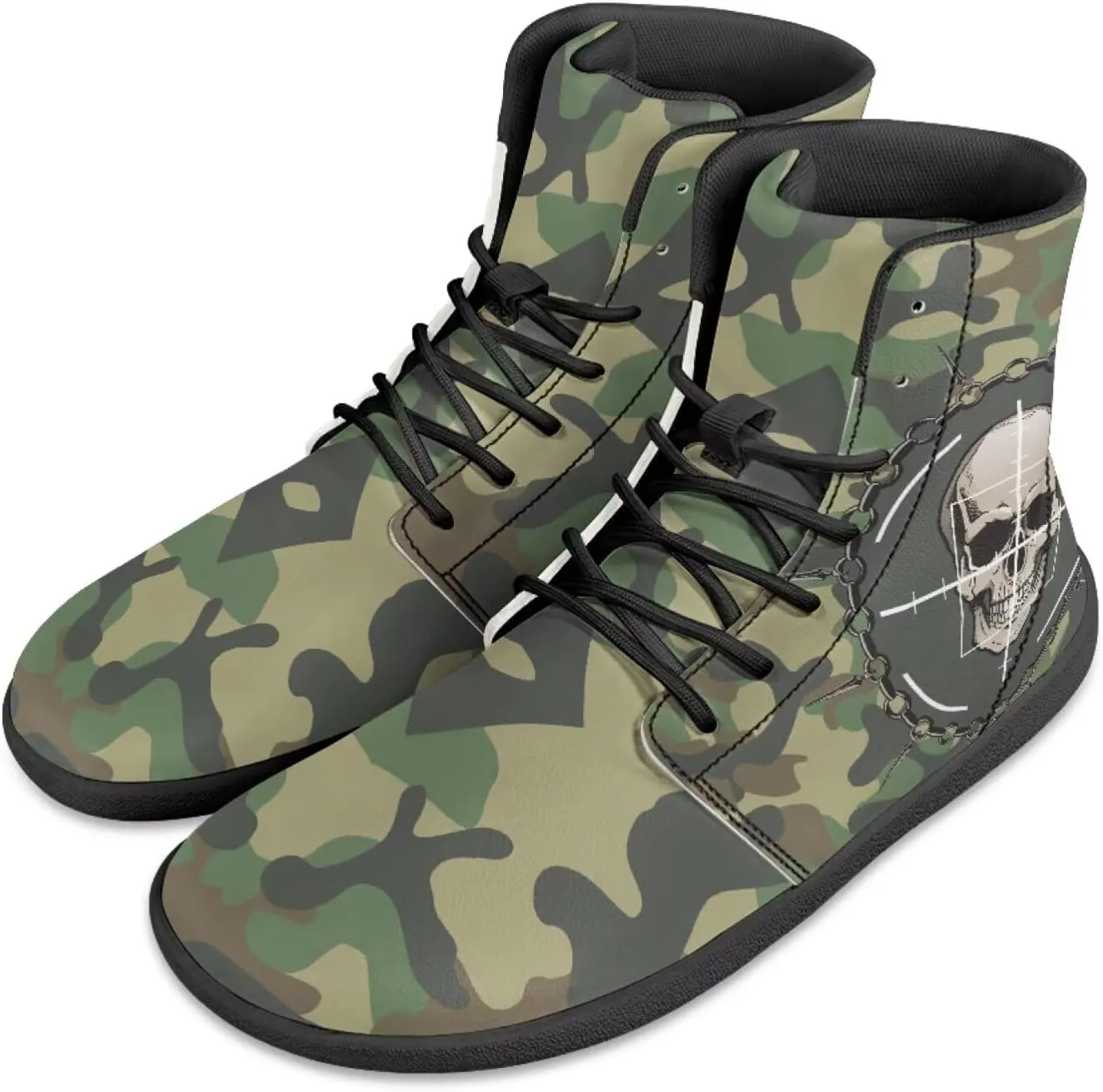 Howilath Gothic Skull Print High Top Sneakers for Men Wide Toe Barefoot Shoes Running Shoe with Anti-Skid Sole