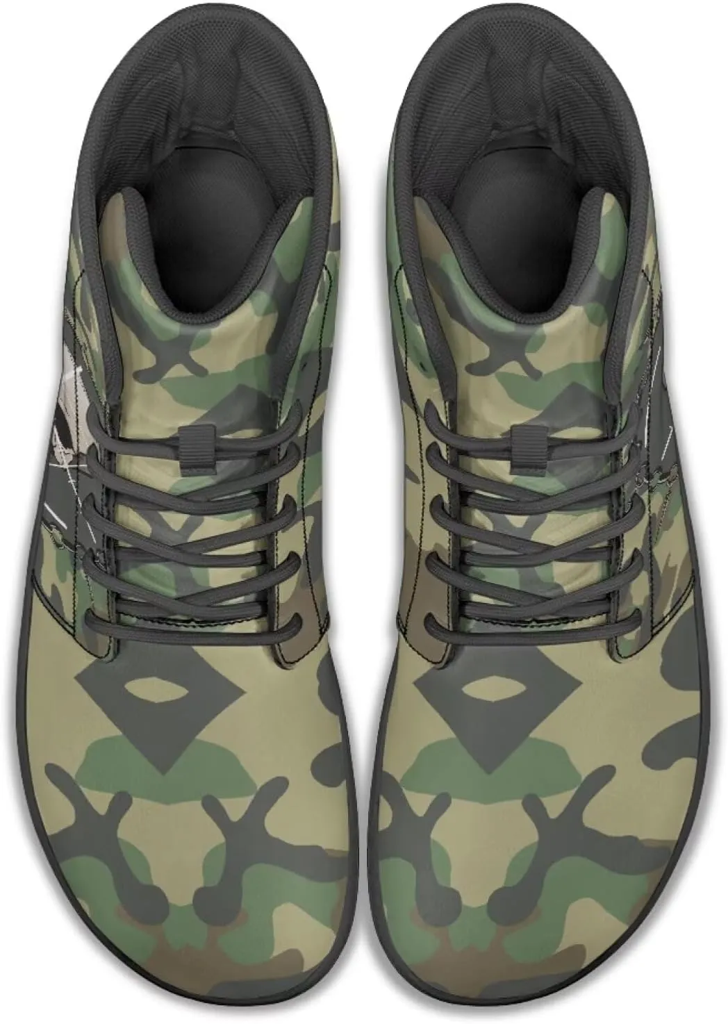 Howilath Gothic Skull Print High Top Sneakers for Men Wide Toe Barefoot Shoes Running Shoe with Anti-Skid Sole