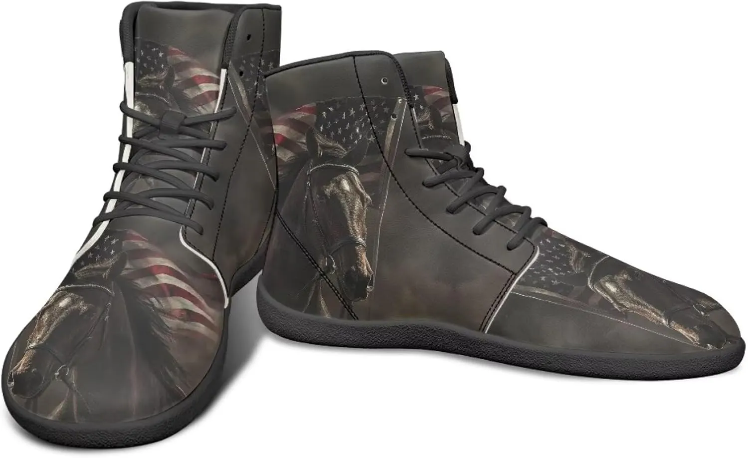 Howilath Horse Print High Top Sneakers for Men Wide Toe Barefoot Shoes Zero Drop Running Cross Training Shoe