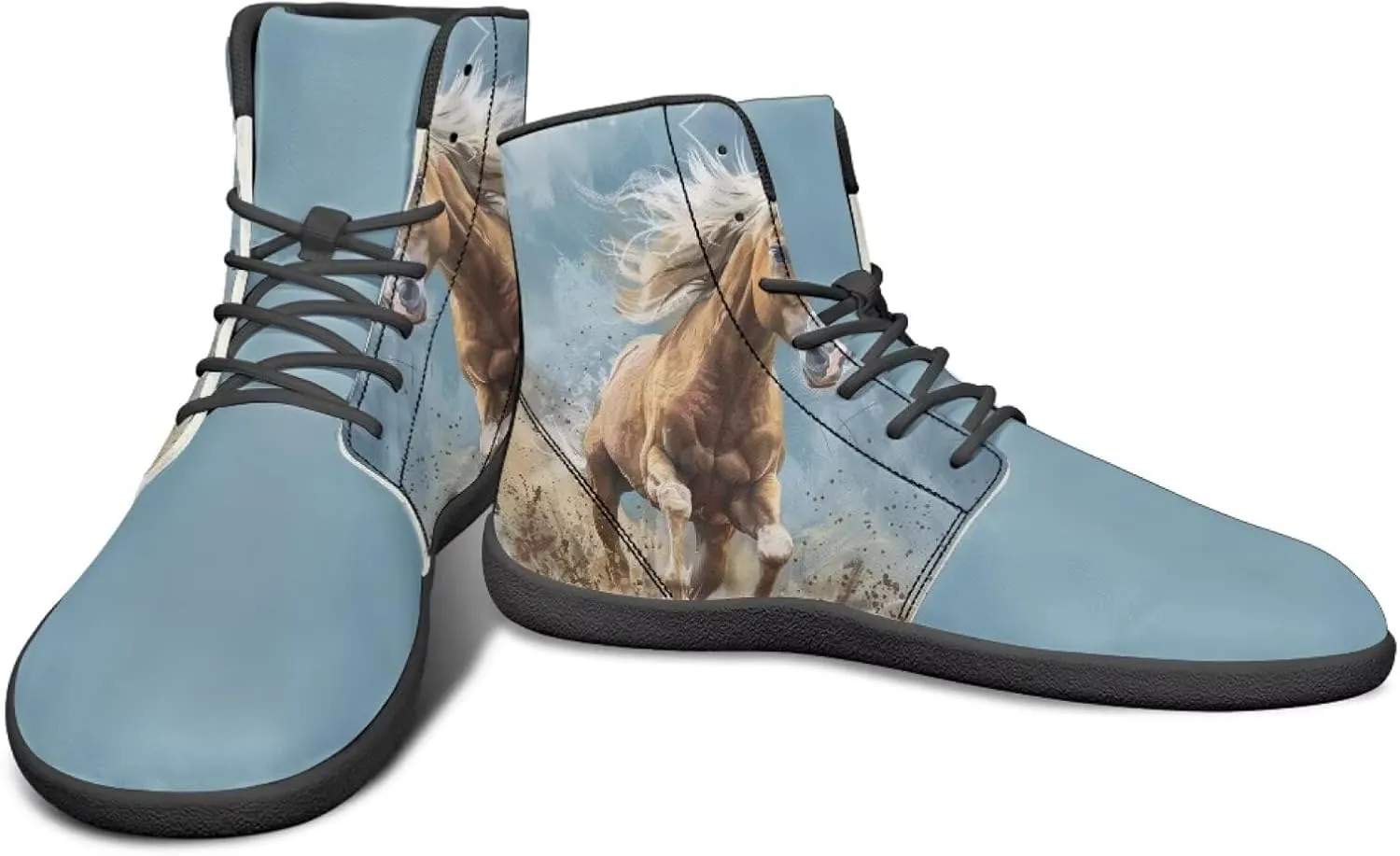 Howilath Horse Print High Top Sneakers for Men Wide Toe Barefoot Shoes Zero Drop Running Cross Training Shoe
