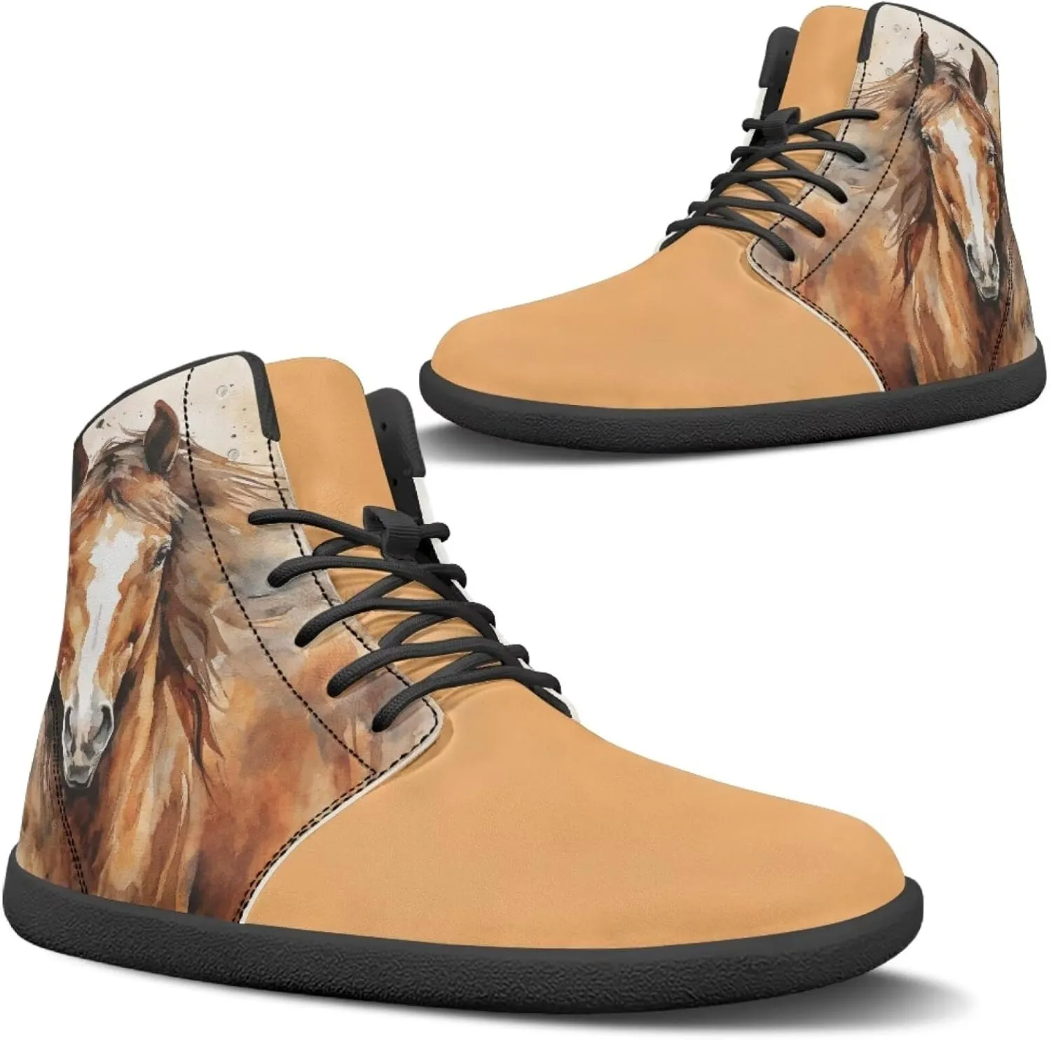 Howilath Horse Print High Top Sneakers for Men Wide Toe Barefoot Shoes Zero Drop Running Cross Training Shoe